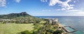 Aerial panoramic view of Waikiki`s famous volcano backdrop, Diamond Head Royalty Free Stock Photo