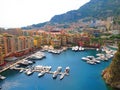 Panoramic aerial view of the yacht pier in Monte Carlo, Monaco. Azur coast. Royalty Free Stock Photo
