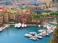 Panoramic aerial view of the yacht pier in Monte Carlo, Monaco. Azur coast. Royalty Free Stock Photo