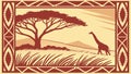 Panoramic African Landscape Border with Acacia Tree and Giraffe, vector design Generative AI Royalty Free Stock Photo