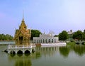 Panoramic of the Aisawan Thiphya-Art Divine Seat of Personal Freedom, a pavilion constructed in the middle of a pond, Ayutthaya.