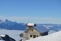 Panoramic alipne and snow view from Mount Rigi Kulm near Vitznau Switzerland