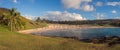 Panoramic of Anakena beach in Easter island in Chile Royalty Free Stock Photo