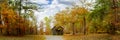 Panoramic of Autumn country Baptist Church Royalty Free Stock Photo