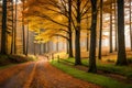 Panoramic autumn forest landscape Royalty Free Stock Photo