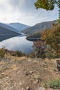 Panoramic Autumn ladscape of The Vacha Antonivanovtsi Reservoir, Rhodope Mountains, Bulgaria