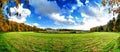 Panoramic autumn landscape with abandoned hippodrome Royalty Free Stock Photo