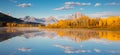 Panoramic autumn landscape with forest stream, river and mountains Royalty Free Stock Photo