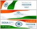 Panoramic background for freedom sale on Republic or Independence Day of India. Billboard, banner, unit with special offer and