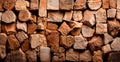 Panoramic background, wood firewood texture - AI generated image