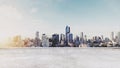 Panoramic Bangkok city in sunrise modern buildings, and concrete deck floor Royalty Free Stock Photo