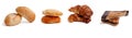 Panoramic banner of buns and cakes of different varieties on a white background. Royalty Free Stock Photo