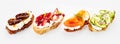 Panoramic banner with four assorted canapes Royalty Free Stock Photo