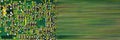 Panoramic banner Green printed circuit board PCB with chip texture or background. Electronic embedded system design. Minimal