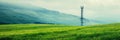 Panoramic banner of industrial communication tower for signal transmitter in a sunny meadow Royalty Free Stock Photo