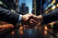 Panoramic banner of successful businessmen sealing a good deal with a handshake Royalty Free Stock Photo