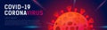 Panoramic banner on the theme Coronovirus, Covid 19. Red sign of coronavirus. Template with place for your text, copy space. Vecto Royalty Free Stock Photo