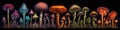 Panoramic banner, various mushroom species, AI generative