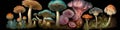 Panoramic banner, various mushroom species, AI generative