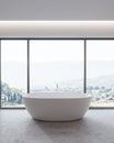 Panoramic bathroom interior, white bathtub Royalty Free Stock Photo