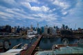 A panoramic bayarea at Darling harbour in Sydney high angle wide shot Royalty Free Stock Photo