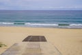 Panoramic beach sea sandy wooden floor pathway access on atlantic ocean in Cap-Ferret gironde France southwest Royalty Free Stock Photo