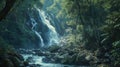 Panoramic beautiful deep forest waterfall in Thailand Royalty Free Stock Photo