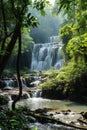 Panoramic beautiful deep forest waterfall in Thailand Royalty Free Stock Photo