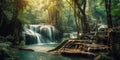 Panoramic beautiful deep forest waterfall in Thailand Royalty Free Stock Photo