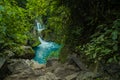 Panoramic beautiful deep waterfall in Bridge of God and Waterfalls of Tamasopo san luis potosi mexico Royalty Free Stock Photo