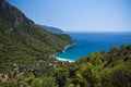 panoramic beautiful kabak bay on aegean sea on turkish coastline, kabak, turkey Royalty Free Stock Photo