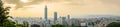 Panoramic of beautiful landscape and cityscape of taipei 101 building and architecture in the city skyline at sunset time Royalty Free Stock Photo