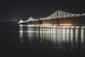 Panoramic beautiful scenic view of the Oakland Bay Bridge and the San Francisco city in the evening, California Royalty Free Stock Photo