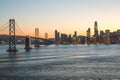 Panoramic beautiful scenic view of the Oakland Bay Bridge and the SF city at dusk, San Francisco, California Royalty Free Stock Photo