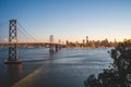 Panoramic beautiful scenic view of the Oakland Bay Bridge and the SF city at dusk, San Francisco, California Royalty Free Stock Photo