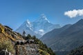 Panoramic beautiful view of mount Ama Dablam with beautiful sky