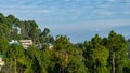 Panoramic beautiful view of mount Trisul, Nanda Devi with the beautiful sky on the way to Binsar, Kasardevi, Almora Uttarakhand