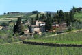 Panoramic beautiful view of residential areas Radda in Chianti and vineyards and olive trees in the Chianti region, Tuscany, Italy Royalty Free Stock Photo