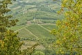Panoramic beautiful view of residential areas Radda in Chianti and vineyards and olive trees in the Chianti region, Tuscany, Italy Royalty Free Stock Photo