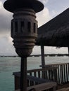 panoramic behind a charming wooden railing fence on the beach, gili lankanfushi maldives