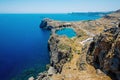 Panoramic bird eye aerial view at Saint Paul Bay at Lindos on the island of Rhodes Royalty Free Stock Photo