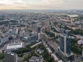 Panoramic aerial view from the drone of the the central part of the city Kiev, Ukraine, with old and modern buildings of