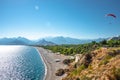 Panoramic bird view of Antalya and Mediterranean seacoast and be Royalty Free Stock Photo