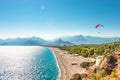 Panoramic bird view of Antalya and Mediterranean seacoast and be Royalty Free Stock Photo