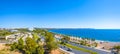 Panoramic bird view of Antalya and Mediterranean seacoast and be Royalty Free Stock Photo