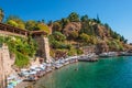 Panoramic bird view of Antalya and Mediterranean seacoast and be Royalty Free Stock Photo