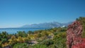 Panoramic bird view of Antalya and Mediterranean seacoast and beach, Antalya, Turkey Royalty Free Stock Photo