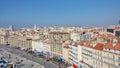 Panoramic bird view over modern center, harbor and historical and touristic downtown in Marseille at sunset and blue sky, Royalty Free Stock Photo