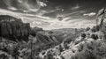 A panoramic landscape capturing an unbiased view of nature\'s diversity. Black and white Royalty Free Stock Photo