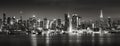 Panoramic Black & White view of Midtown West skyscrapers at night. Manhattan, New York City Royalty Free Stock Photo